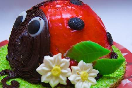 Ladybird cake isolated against white backgroundの写真素材