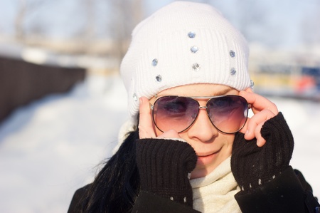 Winter Girl in a sunglassesの写真素材