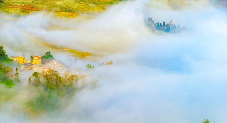 Foggy mountain landscape in Yunnan, China.の写真素材