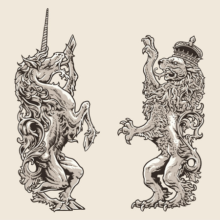 Heraldic Horse And Lionのイラスト素材