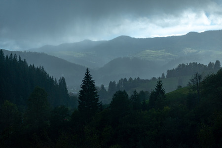 Clouds spread over the mountain. Carpathians, Ukraine.の写真素材