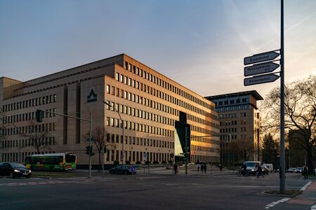 Berlin, Germany. February 19, 2019. Morning in Berlin. City view of the road and architecture of Berlin. Sunset light.のeditorial素材