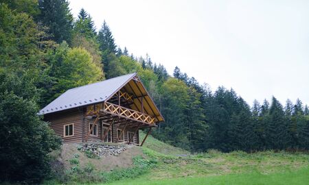 Wooden summerhouse standing in the middle of the woods