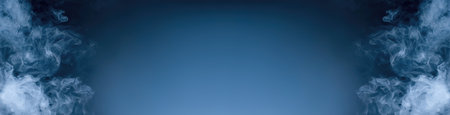 Cloud of blue smoke. Abstract smoke wallpaper background for desktop Banner design with copyspace. Mirror banner.の写真素材
