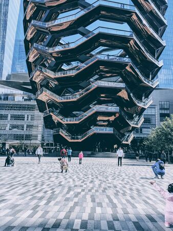 New York City, NY / USA - October 10 2019: Lower angle view of Hudson Yards, the Vessel with...