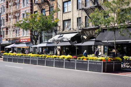 New York City / USA - October 3 20 2020: outdoor dining after re-opening from lock down in...