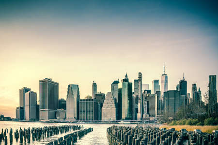New York City skyline panorama with skyscrapers over East Riverの写真素材