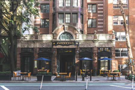 New York, NY / USA - September 11 2020: An empty outdoor restaurant in Greenwich Village Walker Hotel, Manhattan. Covid outdoor diningのeditorial素材