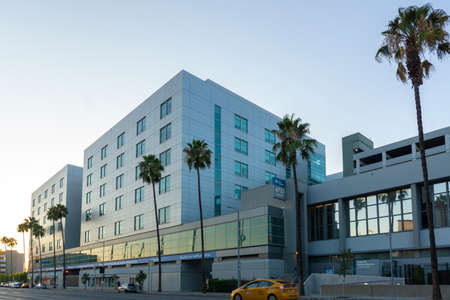 Los Angeles, USA - 9 August 2021: Center for Medical Education and Research. Street in Hollywood at sunsetのeditorial素材