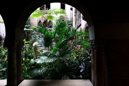 Boston, USA - October 22, 2021: View of the courtyard of Isabella Stewart Gardner Museum in Boston....