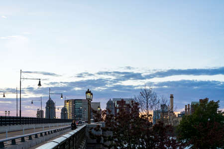 Boston, USA - October 22, 2021: Walking on Longfellow bridge in Boston at sunset with city view in the backgroundのeditorial素材