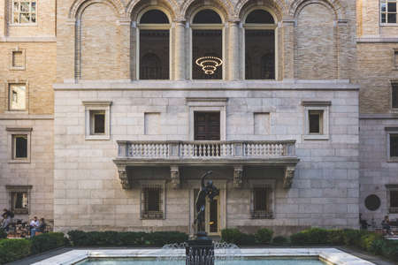 Boston, USA - October 22, 2021: Vintage look of a sculpture on the courtyard of the Mckim building...