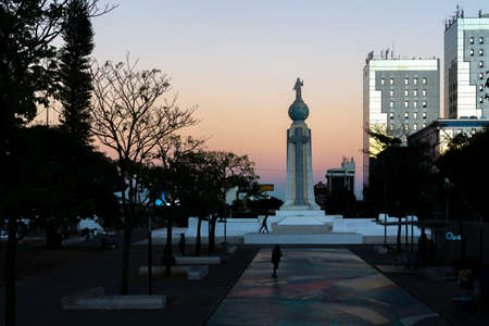 San Salvador, El Salvador - January 29, 2022: Monument to the Divine Savior of the World located in San Salvador and represent Jesus standing on a planet Earth. View at sunsetのeditorial素材