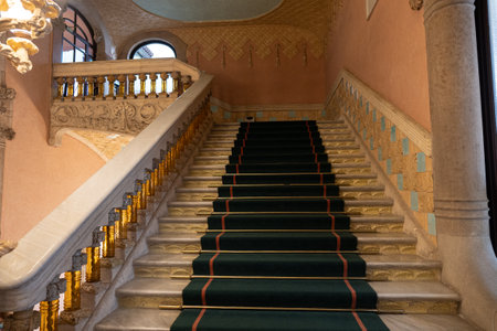 Barcelona, Spain - April 19 2022: Stairs inside of Palau de la Musica Opera in Barcelona, Spainのeditorial素材