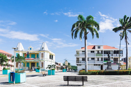 Guadeloupe, Le Moule - November 10 2022: View of the Town Hall of Le Moule and main square in Guadeloupeのeditorial素材