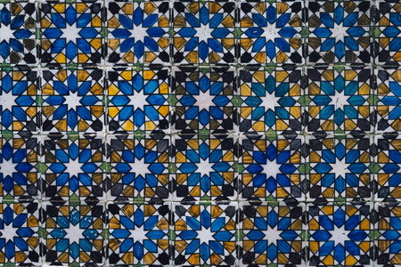 Azejulos wall ceramic tiles, typical in Portuguese architecture. Traditional mosaic backgroundの写真素材