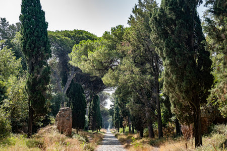 Ancient Roman road in Italy called Appian way. The most important ancient Roman roads build to supply troopsの写真素材
