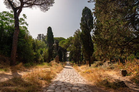 Ancient Roman road in Italy called Appian way. The most important ancient Roman roads build to supply troopsの写真素材
