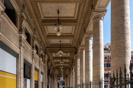 Arcade hallway exterior of Alberto Sordi Gallery in Rome, Italyの写真素材