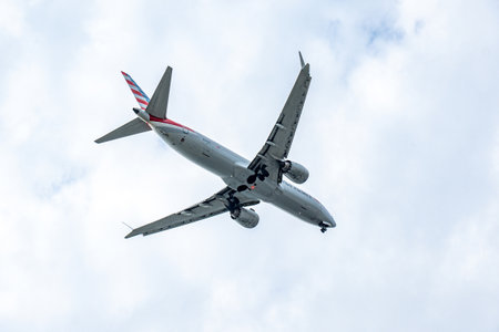 New York , USA - January 5 2024: N341SV Boeing 737 Max 8 American Airlines seen from above. Plane preparing to landのeditorial素材