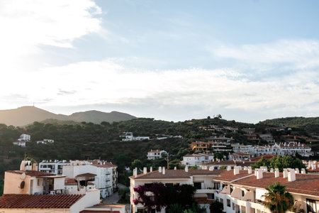 View of Cadaques, charming town in Catalonia, Spain. Mediterranean city on a bayの写真素材