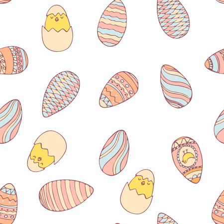 Handdrawn easter seamless pattern with decorated easter eggs , vector illustrationのイラスト素材