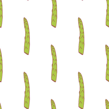 Asparagus seamless pattern for wallpaper design. Fresh ripe color food. Organic healthy vegetable.  Raw, vegan, vegetarian food. Cartoon pattern on white backdrop. Vector doodle design.のイラスト素材
