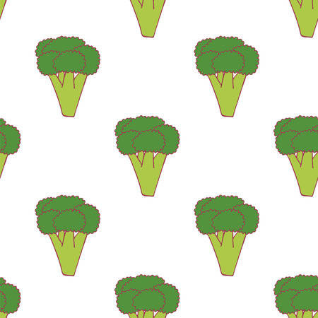 Broccoli seamless pattern for wallpaper design. Fresh ripe color food. Organic healthy vegetable.  Raw, vegan, vegetarian food. Cartoon pattern on white backdrop. Vector doodle design.のイラスト素材
