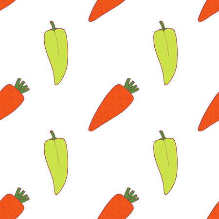 Carrot and pepper seamless pattern for wallpaper design. Fresh ripe color food. Organic healthy...