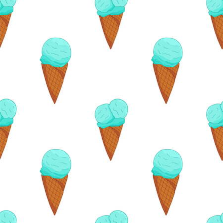 Blue Ice cream seamless pattern. Summer card design. Vector cartoon illustration.のイラスト素材