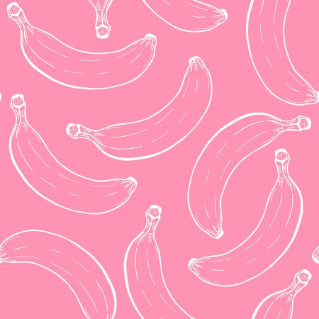 Modern seamless pattern for fabric design with line banana. Vector hand drawn illustration for print design.のイラスト素材