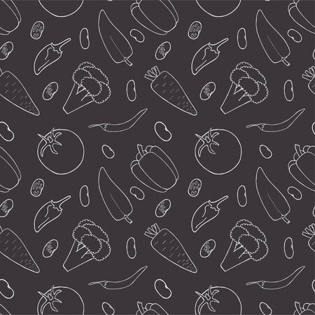 Outline vegetable seamless pattern. Decorative natural backdrop vector. Vector line print design. Diet menu. Vector abstract graphic design.のイラスト素材