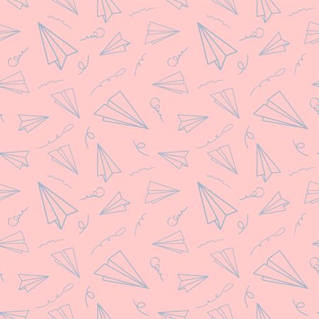 Vintage design with paper airplane seamless pattern on beige background. Vector cartoon illustration. Modern color origami wallpaper, abstract backdrop.のイラスト素材