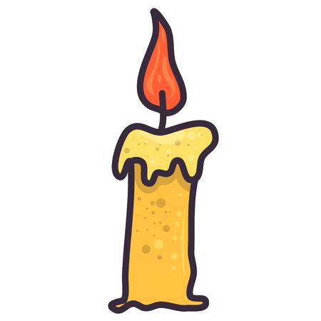 Flat illustration with candle on white backdrop. Design concept party, celebration. Xmas holiday. Vector illustration. Fire icon.のイラスト素材