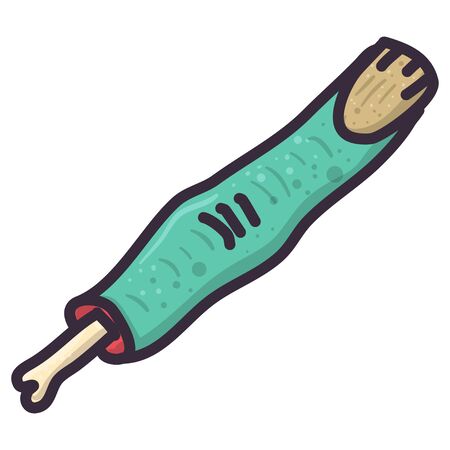 Illustration with creepy zombie finger on white background. Halloween horror party art design. Vector cartoon art.のイラスト素材