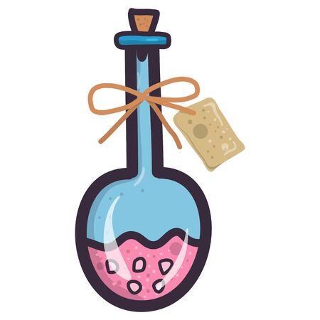 Cartoon illustration with pink witch poison bottle on transparent background.Halloween party decoration elements. Vector art.のイラスト素材