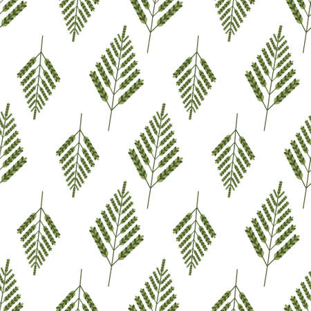 Retro seamless pattern with green fern leaf for wallpaper, fabric, wrapping paper. Tropical floral...
