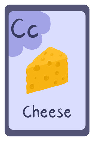 Cartoon alphabet food flash card for education. Letter C - cheese. Vector illustration. School, educational, study, learning concept.のイラスト素材