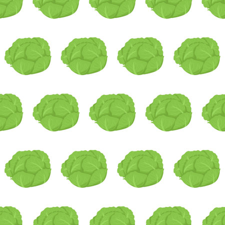 Green cabbage seamless pattern for wallpaper design. Botanical illustration. Healthy food background.のイラスト素材
