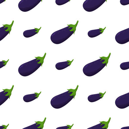 Illustration with colorful eggplant seamless pattern. Vegan eating. Healthy food background.のイラスト素材