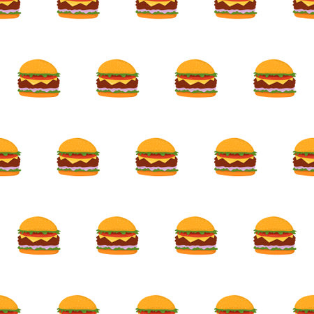Seamless pattern with hamburger. Fast food background. American food, burger backdrop.のイラスト素材