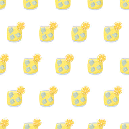 Cartoon seamless pattern for paper design with glass of lemonade. Colorful background.のイラスト素材