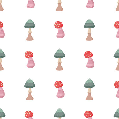 Witch seamless pattern with red and green mushroom.のイラスト素材