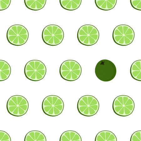 Hand drawn seamless pattern with circle sliced lime. Surface design. Fabric print texture with eye catching element - whole limeのイラスト素材