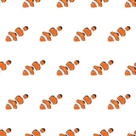 Sea animal seamless pattern with clownfish. Undersea world habitants print. Hand drawn underwater life vector illustration. Funny cartoon marine animals character for kid fabric, textile.のイラスト素材