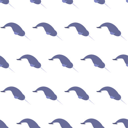 Sea animal seamless pattern with narwhale. Undersea world habitants print. Hand drawn underwater life vector illustration. Funny cartoon marine animals character for kid fabric, textile.のイラスト素材