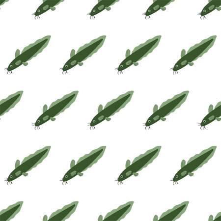 Sea animal seamless pattern with catfish. Undersea world habitants print. Hand drawn underwater life vector illustration. Funny cartoon marine animals character for kid fabric, textile.のイラスト素材