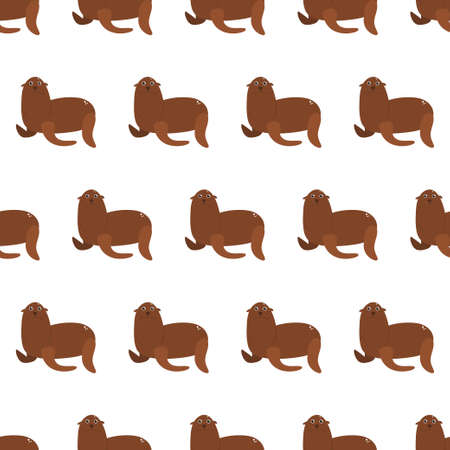 Sea animal seamless pattern with fur seal. Undersea world habitants print. Hand drawn underwater life vector illustration. Funny cartoon marine animals character for kid fabric, textile.のイラスト素材