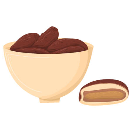 Cartoon illustration with colorful dates. Farm market product. Vector hand drawn graphic. Single isolated art.のイラスト素材