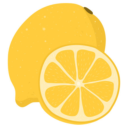 Cartoon illustration with colorful lemon. Farm market product. Vector hand drawn graphic. Single isolated art.のイラスト素材